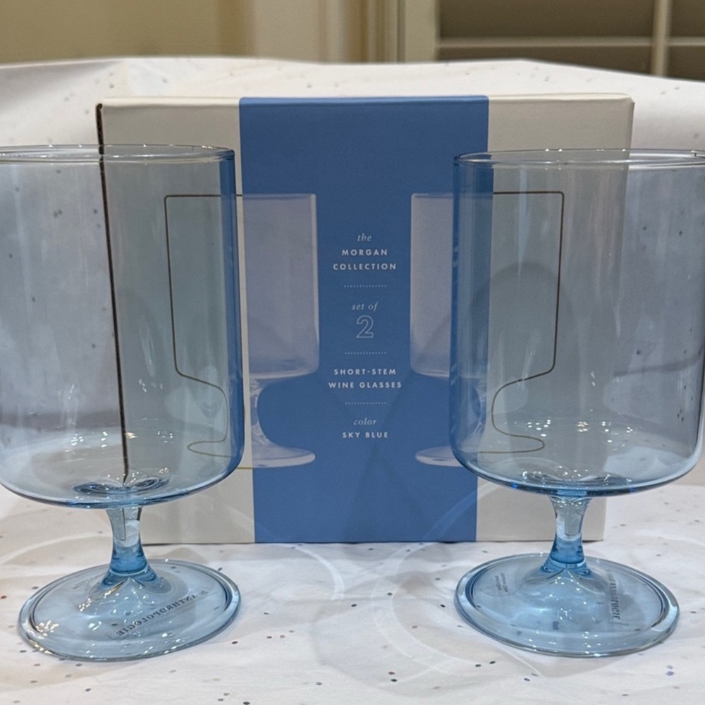 Anthropologie Morgan Short Stemmed Wine Glasses, Blue, NIB - Picture 3 of 3